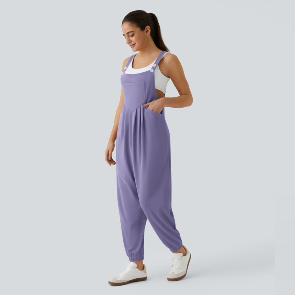 Halara Mellow Purple Waffle Knit Cuffed Overalls Jumpsuit Women's Size S Size M